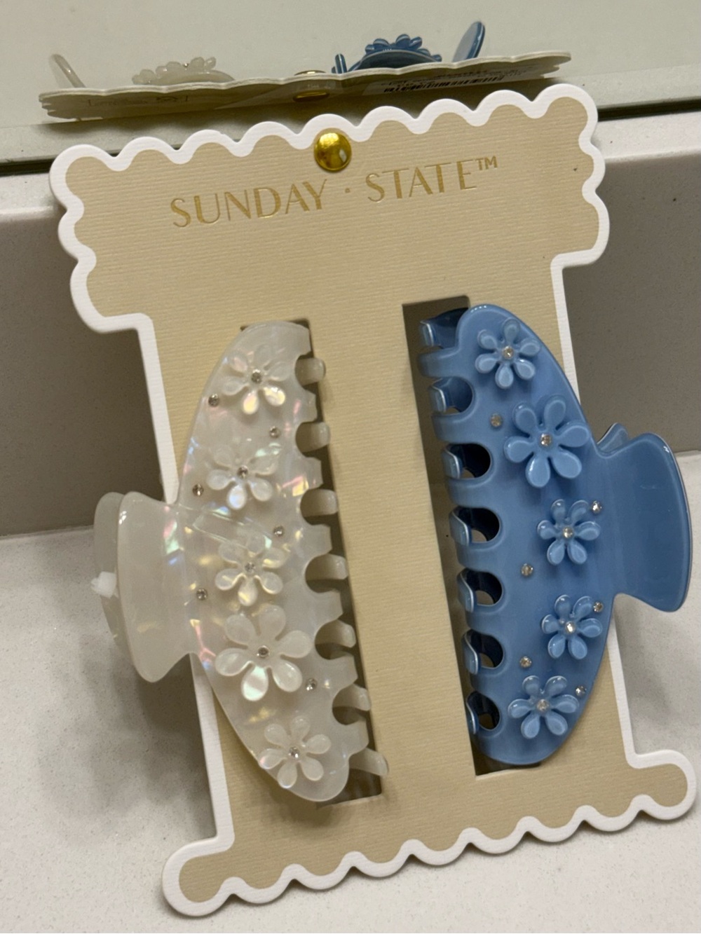 Sunday State Floral Hair Claw Clips - Blue & Pearl Set NWT